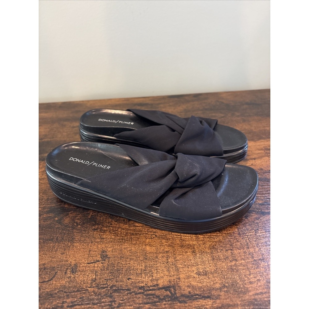 Donald Pliner FOLLEY Slide Sandals Knotted Platform Shoes Black Size 8.5